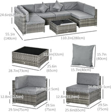 Outsunny 7 Piece Patio Furniture Set, PE Rattan Outdoor Conversation Set with Sectional Sofa, Glass Tabletop, Cushions and Pillows for Garden, Lawn, Deck, Mixed Grey and Grey