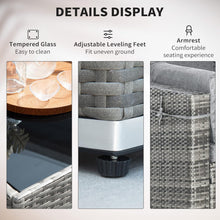 Outsunny 7 Piece Patio Furniture Set, PE Rattan Outdoor Conversation Set with Sectional Sofa, Glass Tabletop, Cushions and Pillows for Garden, Lawn, Deck, Mixed Grey and Grey