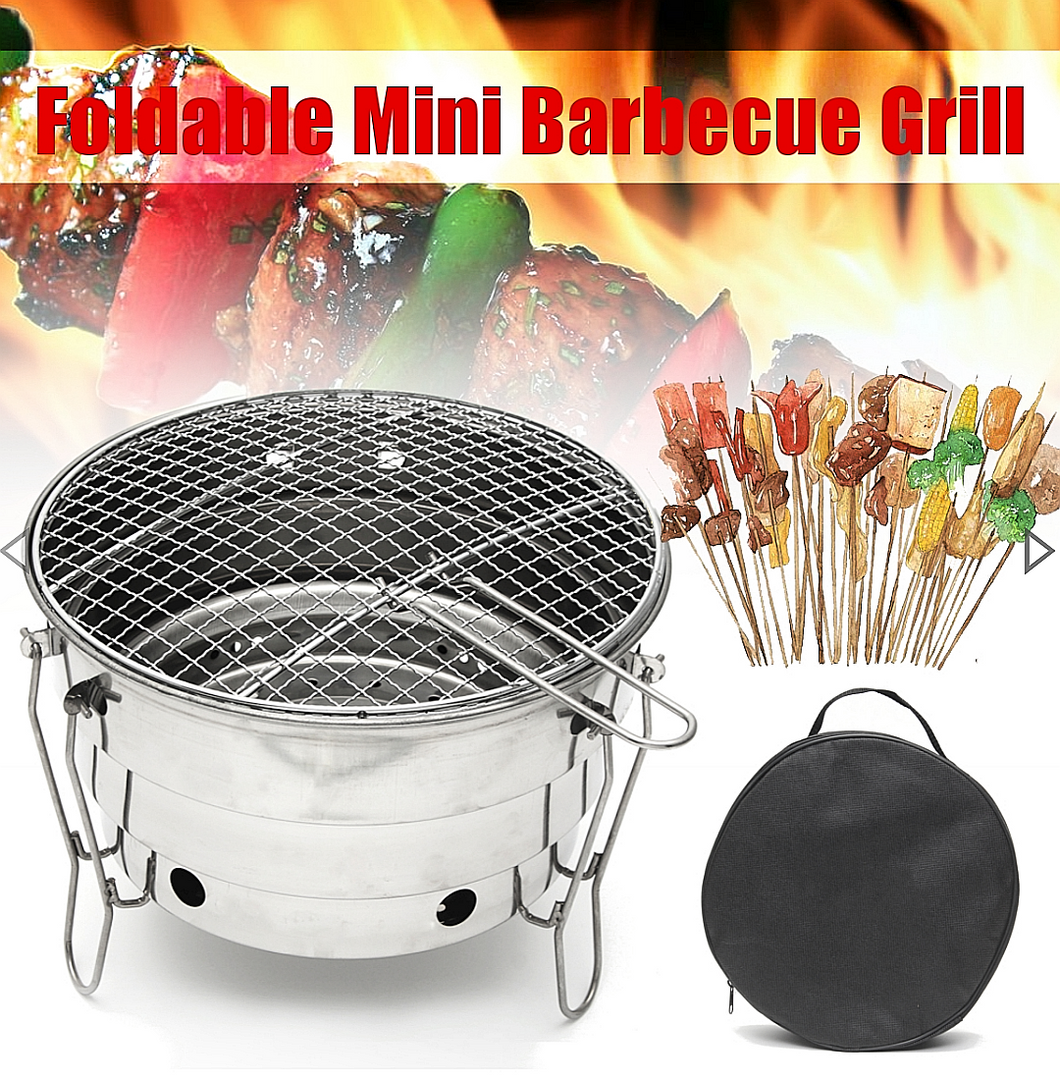 Foldable Portable Charcoal BBQ Grill Stainless Steel Cooking Outdoor Camping Burner Patio Stove - The Spiceman